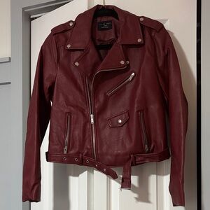 Love Tree Women's Burgundy Leather Moto Jacket